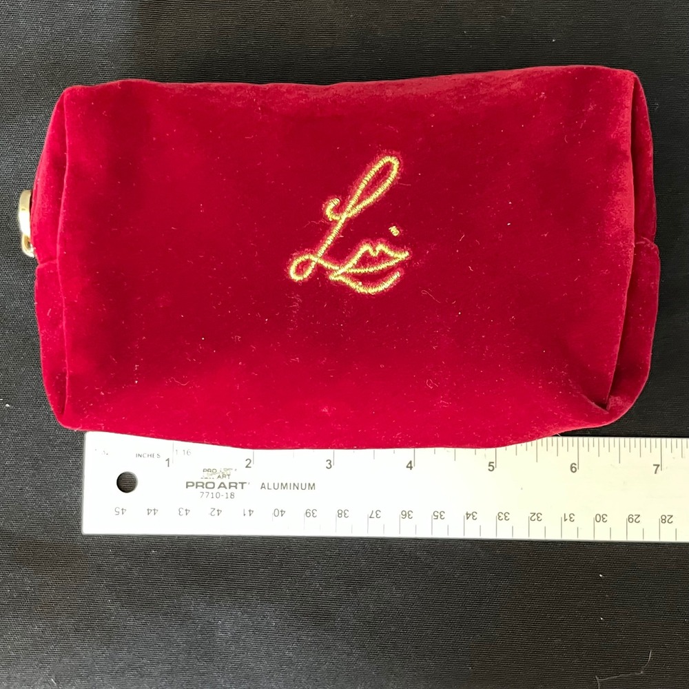 Lisa Eldridge Luxury Velour Cosmetic Bag Red Gold Logo Zipper‎ Pouch - Picture 4 of 8
